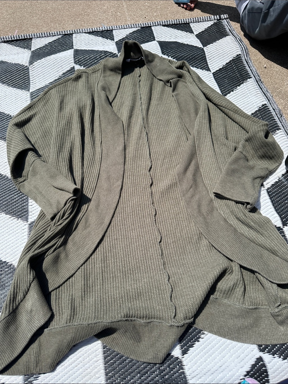 Sonoma Olive Ribbed Open-Front Cardigan waffle knit